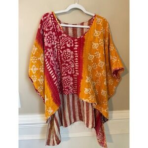 Renew Vintage L-XL Handmade Kantha Bohemian Patchwork Kaftan Top Reversible NWT